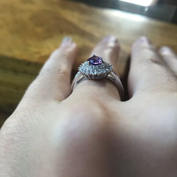 Natural Amethyst Sterling Silver Double Halo Ring Size 6 - Picture 3 of 8